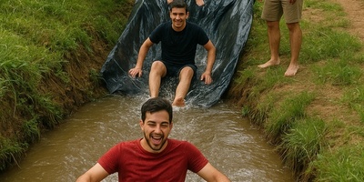 خلاقیت در سرگرمی؛ ابتکار چند جوان باهوش در استفاده از جوی آب به عنوان سرسره آبی+ویدیو/ سُرسُره آبی مناطق محروم همینه و بس😂