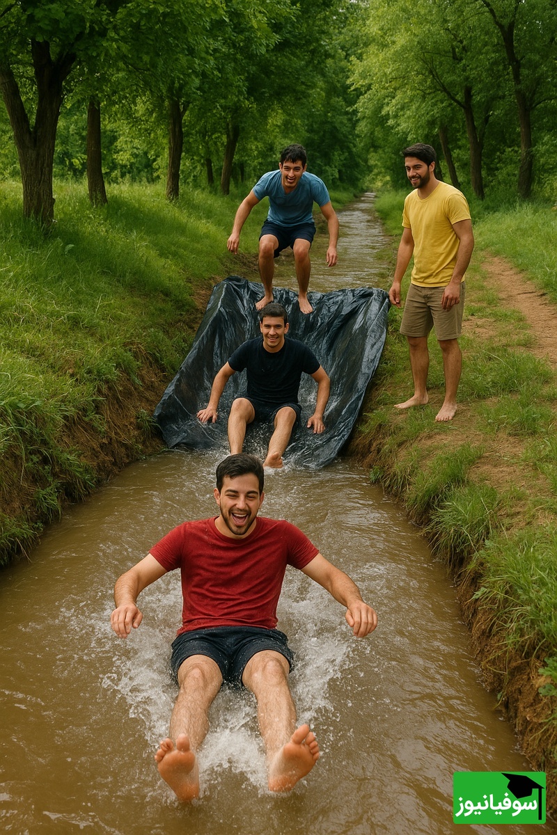 خلاقیت در سرگرمی؛ ابتکار چند جوان باهوش در استفاده از جوی آب به عنوان سرسره آبی+ویدیو/ سُرسُره آبی مناطق محروم همینه و بس😂