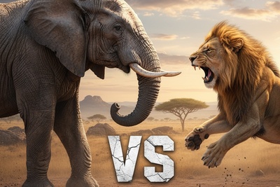 ویدئوی حیات وحش روز؛ این ماجرای راز بقا: نبرد نفسگیر شیر درنده و فیل نوجوان!