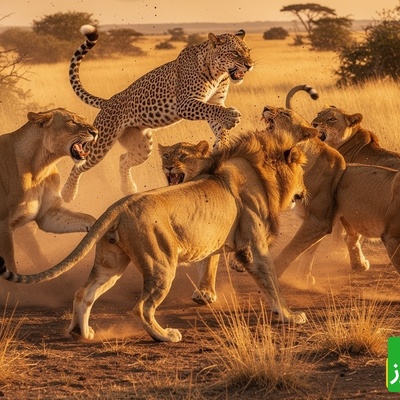 مستند حیات وحش/ رازبقا/ حمله هولناک 12 شیر به پلنگ+فیلم