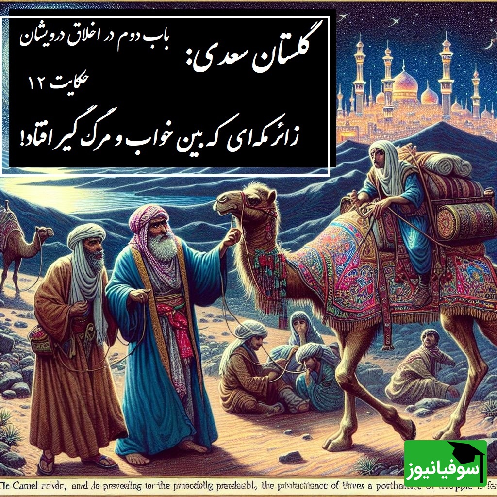 حکایت گلستان سعدی: زائر مکهای که بین خواب و مرگ گیر افتاد / باب دوم در اخلاق درویشان حکایت شماره 12 + فایل صوتی و نسخههای قدیمی