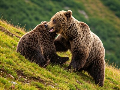 ویدئوی حیات وحش روز | پشت صحنه زندگی خرس‌های قهوه‌ای بازیگوش؛ از بازی تا کشتی در ارتفاعات سوادکوه
