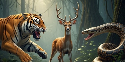 (ویدئو) مستند حیات وحش حیوانات/ آهویی که از چنگال ببر به آغوش مار پناه برد...