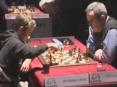(ویدئو) مسابقۀ حماسی مگنوس کارلسن 13 ساله با گری کاسپارف/ جدال دو غول شطرنج‌باز جهان