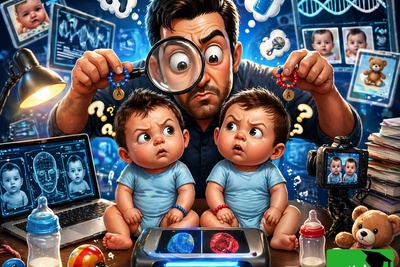 خلاقیت حماسه‌آفرین یک پدر برای شناسایی بچه‌های دوقلویش فضای مجازی رو ترکوند / این  دیگه آخره نابغه بوده