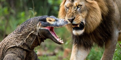 قانون جنگل؛ مستند حیات وحش/حمله بی رحمانه اژدهای کومودو وحشی به شیر/ زهر اژدها، کار سلطان را یکسره کرد