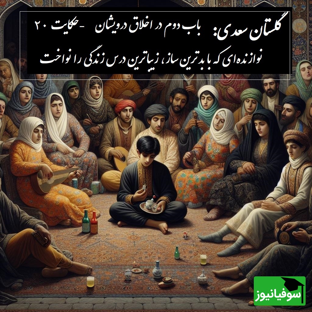 حکایت گلستان سعدی: نوازنده‌ای که با بدترین ساز، زیباترین درس زندگی را نواخت / باب دوم در اخلاق درویشان حکایت شماره 20 + فایل صوتی و نسخه‌های قدیمی
