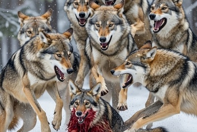 قانون جنگل؛ مستند حیات وحش/ حمله گله گرگ های وحشی به شغال در ارتفاعات برفی
