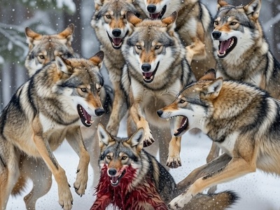 قانون جنگل؛ مستند حیات وحش/ حمله گله گرگ های وحشی به شغال در ارتفاعات برفی