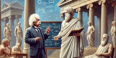 تصویر / گفت‌وگوی خیالی افلاطون و اینشتین در آتن/ جایی که فلسفه و فیزیک مرزهای علم را در هم می‌شکنند