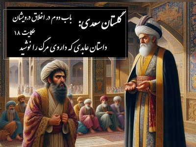 پندهای گلستان سعدی: داستان عابدی که داروی مرگ را نوشید / باب دوم در اخلاق درویشان حکایت شماره 18 + فایل صوتی و نسخه‌های قدیمی