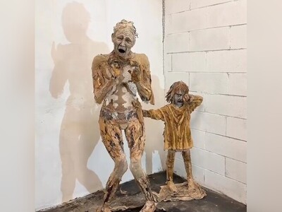 ویدیو/ خلق مجسمه‌های ترسناک با جوراب شلواری/ صد رحمت به "زامبی" و صد آفرین به هنرمندش