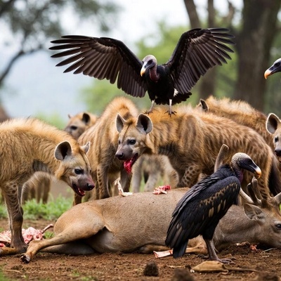 ویدئوی حیات وحش روز؛ این ماجرای راز بقا: جشن خونین کفتار و کرکس بر سر جسد گوزن