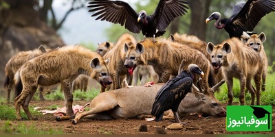 ویدئوی حیات وحش روز؛ این ماجرای راز بقا: جشن خونین کفتار و کرکس بر سر جسد گوزن