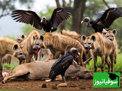 ویدئوی حیات وحش روز؛ این ماجرای راز بقا: جشن خونین کفتار و کرکس بر سر جسد گوزن