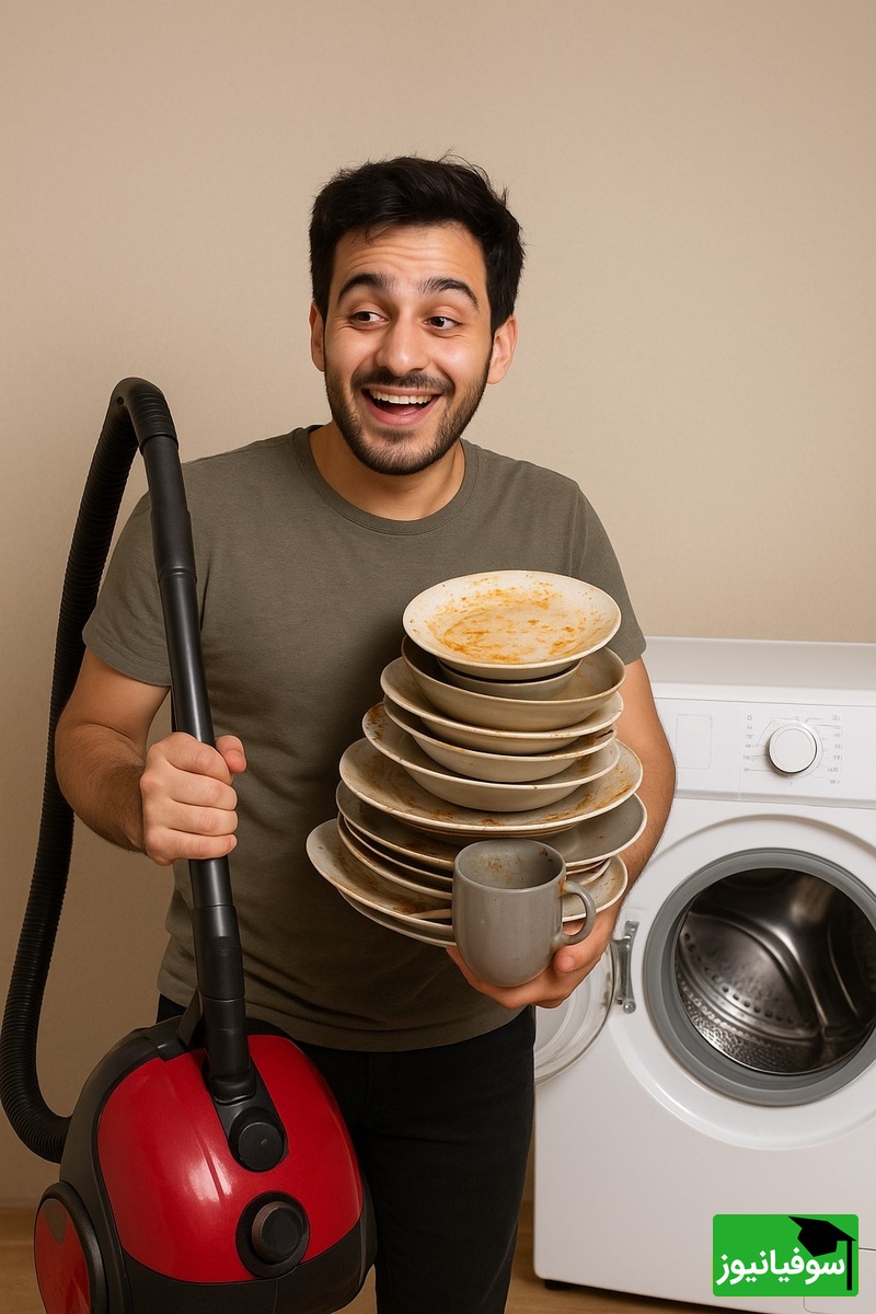 خلاقیت خنده‌دار  و تحسین برانگیز دانشجوی تنبل ایرانی در شستن ظرف‌ها با تکنولوژی روز دنیا حماسه آفرید/ هنر نرد ایرانیان است و بس